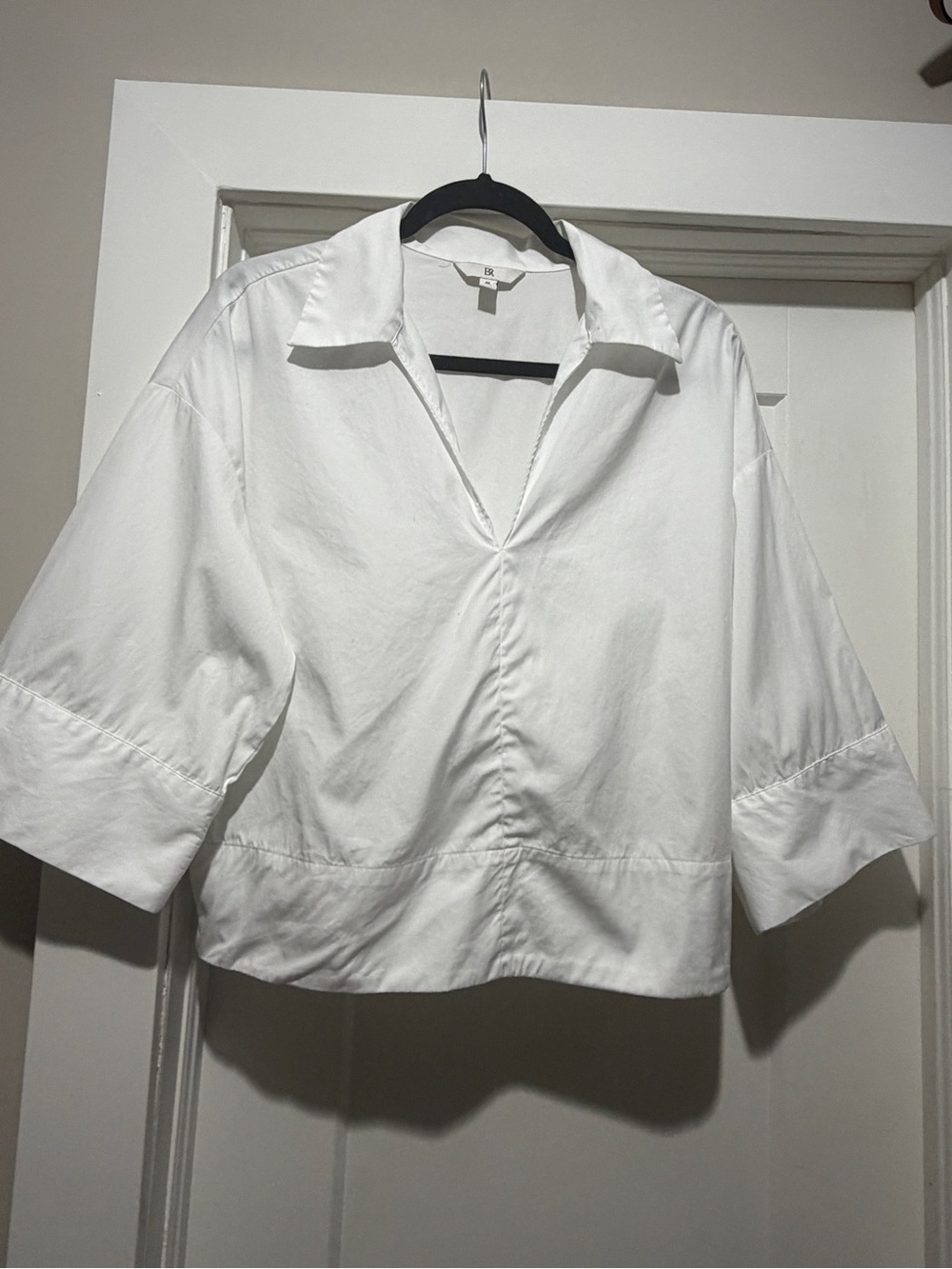 Banana Republic White Cropped Button-Down Shirt
